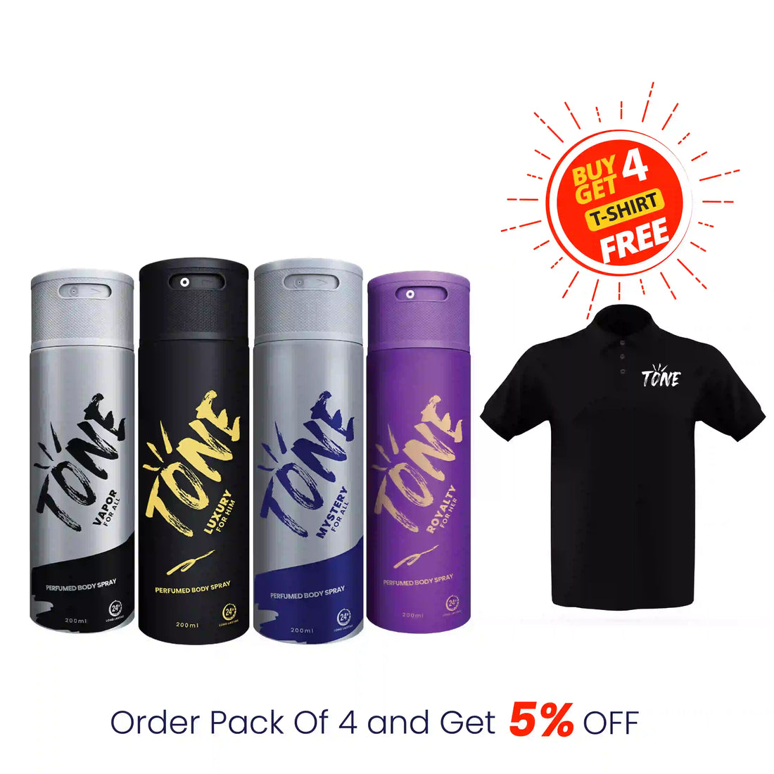 Pack of 4 (Vapor, Luxury, Mystery and Royalty) with free T-Shirt