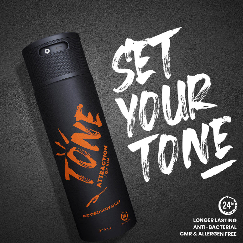 Tone Attraction For Him - Captivating woody, citrus, and spicy blend. Feel spectacular and confident with just a spray.
